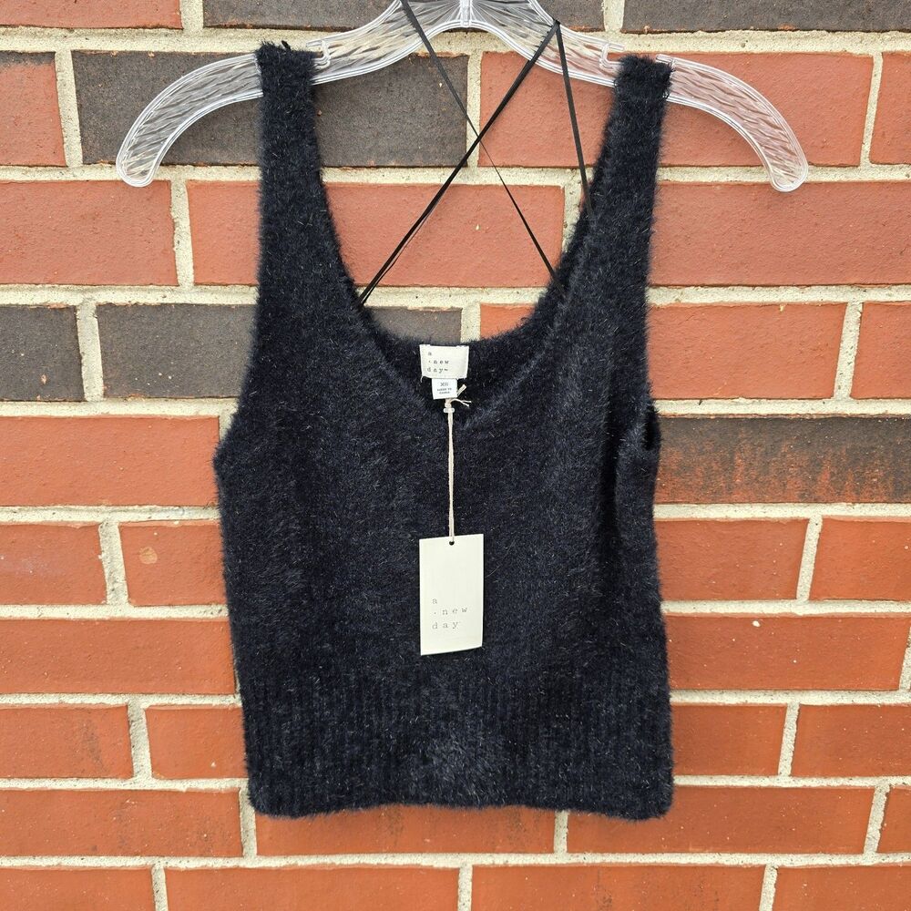 Nwt A New Day Womens Black Fuzzy Tank Top XS